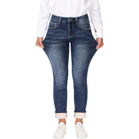 Women's Fleece Lined Skinny Jeans Thermal Flannel Winter Warm Thick Denim - Picture 5 of 5